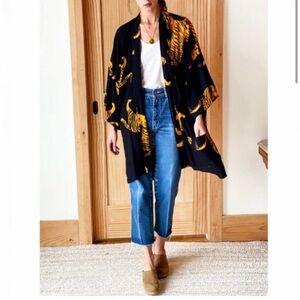 Emerson Fry Fete Top/ Black and Yellow Tiger Print Kimono